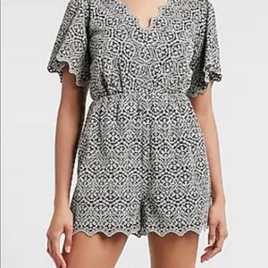 Express scalloped embroidered lace Romper